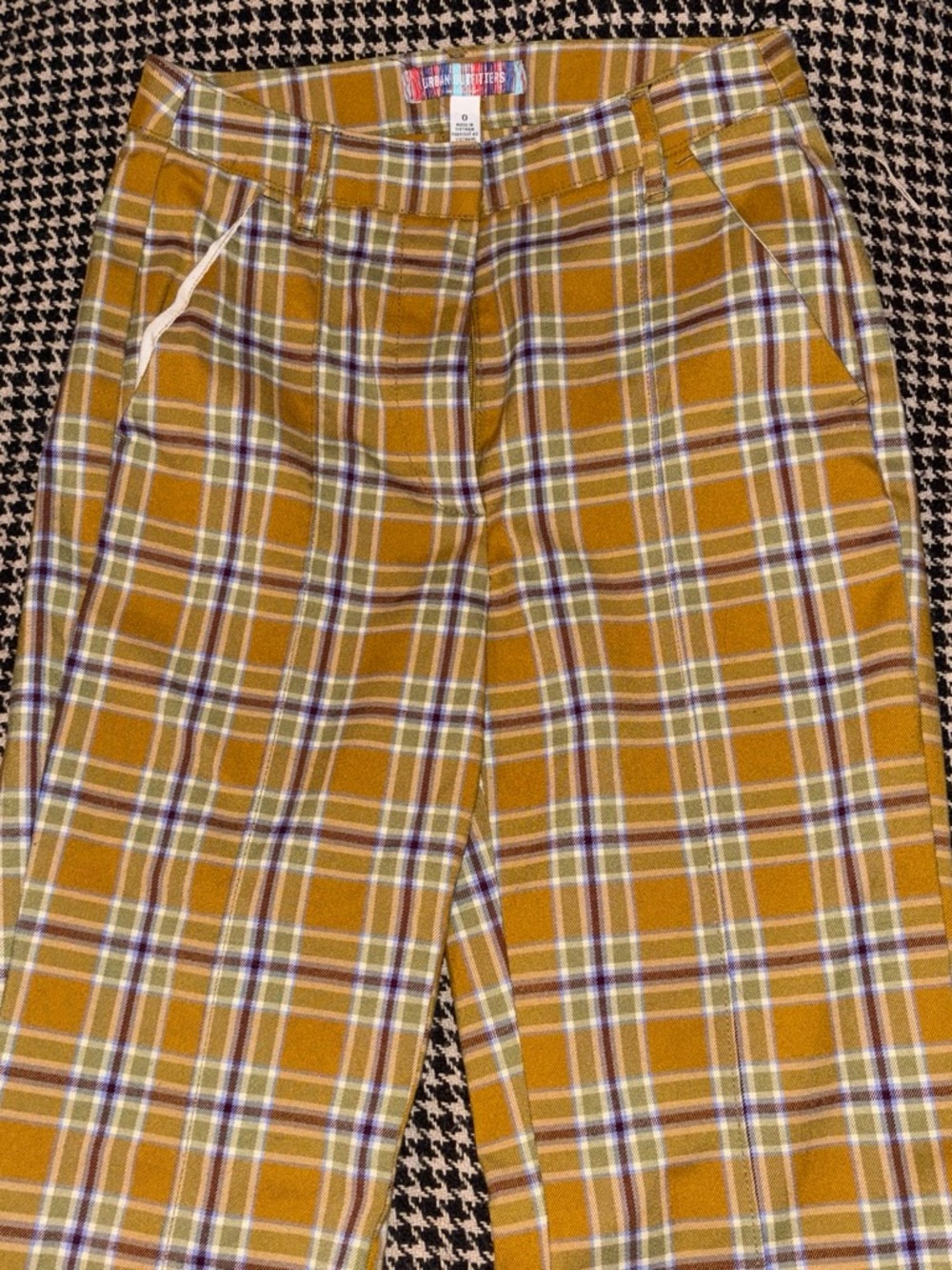 Vintage Urban Outfitters Mustard Plaid Trousers with Olive & White Accents